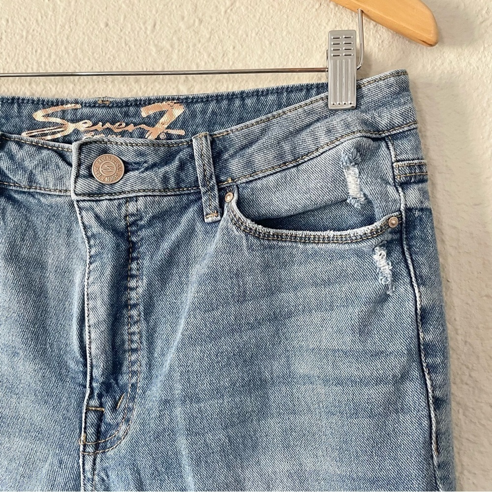 Seven7 Slim Flare Jeans Women’s 10 Blue Light Wash High Rise Ripped Boho Stretch - Picture 5 of 12